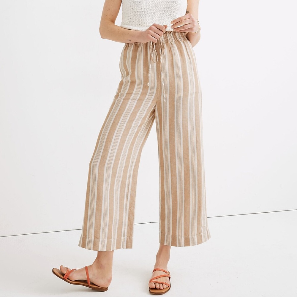 Madewell Smocked Huston Pull-On Crop Pants in Stripe